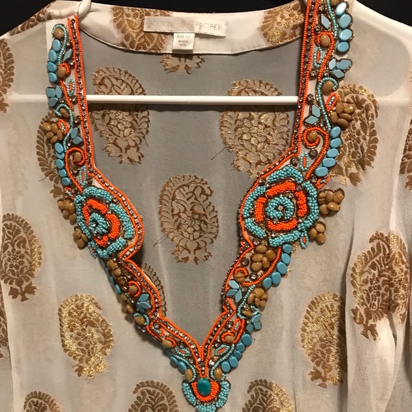 Boston Proper Ladies Blouse With Beading Size XS - Picture 2 of 7